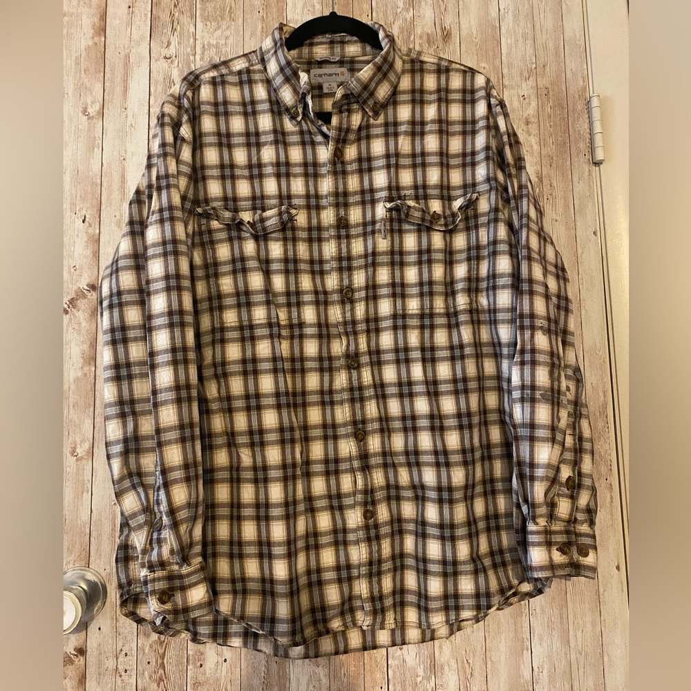 Carhartt size XL button up shirt relaxed fit, brown plaid, men's, country work